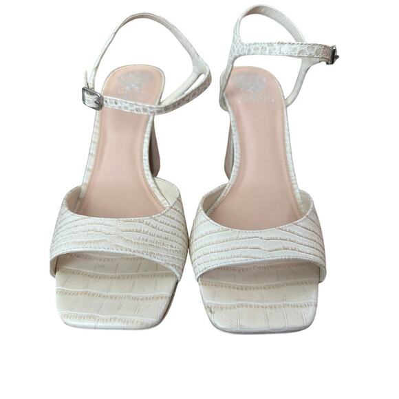 Vince Camuto Ivory Snake Embossed Leather Ankle Strap Heeled Sandal Size 10 - Picture 3 of 10